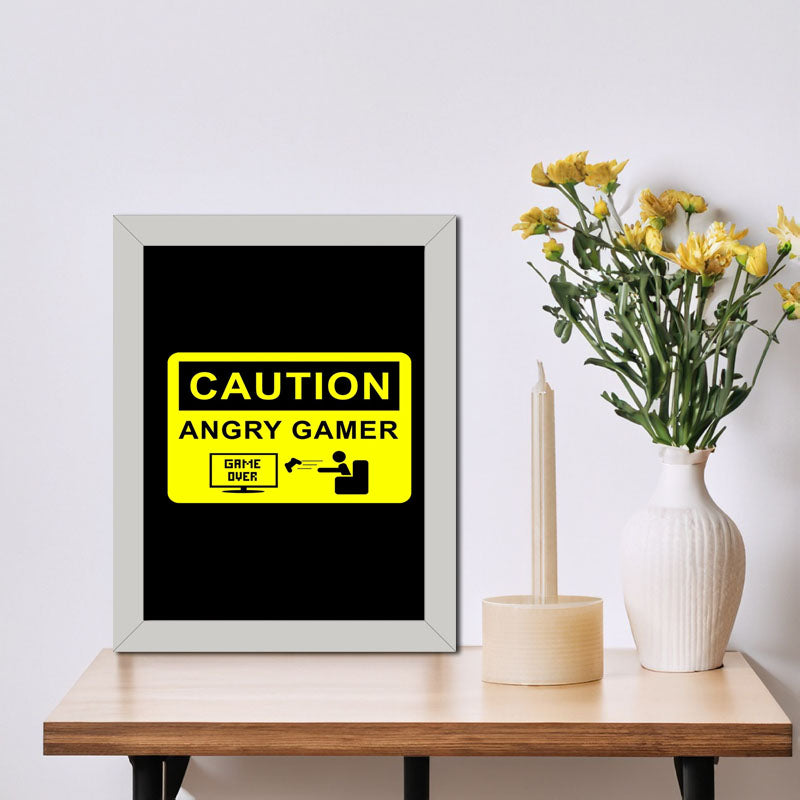 Caution: Angry Gamer” Yellow and Black Gaming Quote Frame
