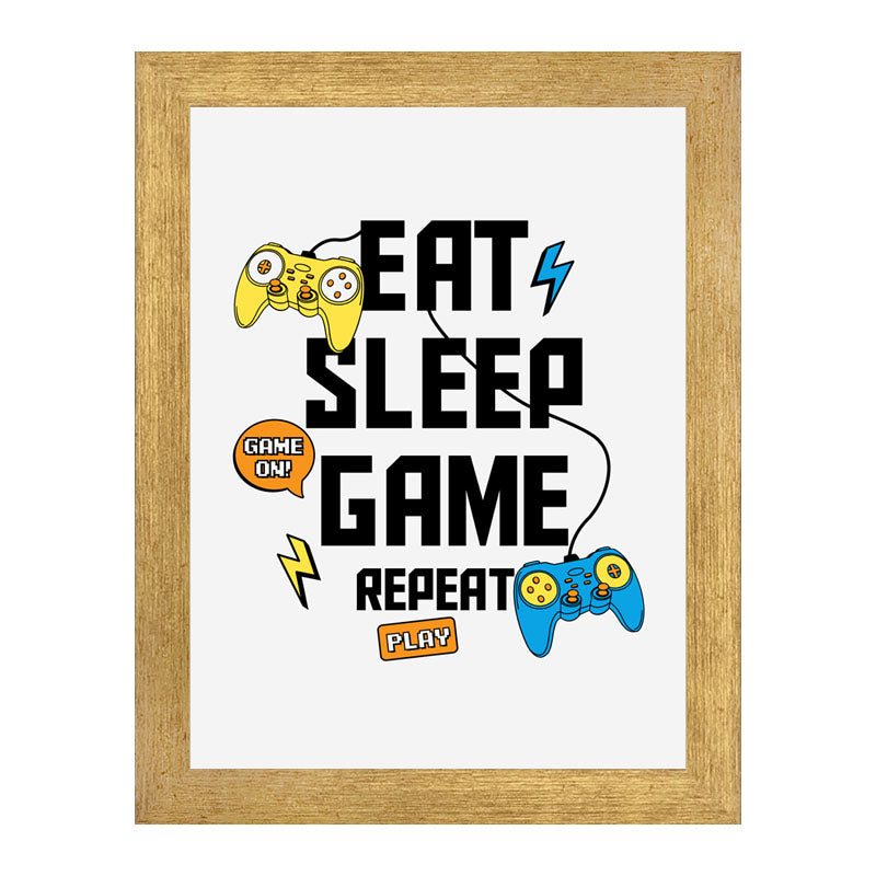 “Eat Sleep Game Repeat” Gamer Life Quote Wall Frame