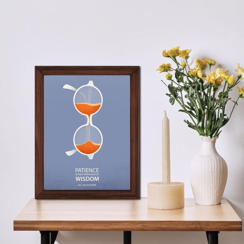 "Patience is Companion of Wisdom" Quote Frame – Hourglass Minimalist Poster